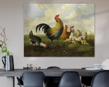 Een haan met kippen en kuikens, Albertus Verhoesen