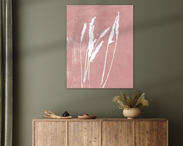 White  grass on warm retro red. Modern botanical minimalist art. by Dina Dankers
