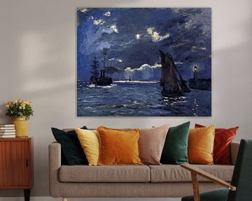 Een zeegezicht, Scheepvaart bij maanlicht, Claude Monet