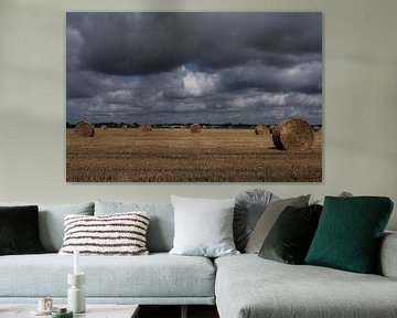 Straw rolls in a field with beautiful clouds by Ans Bastiaanssen