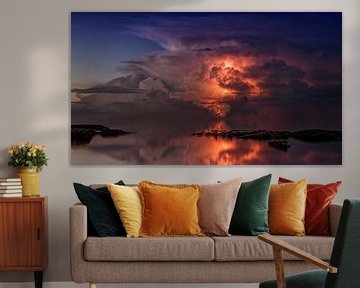 Powerful thunderstorm over a lake by Jan Diepeveen