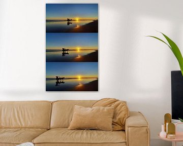 Calèches silhouette sur la plage au coucher du soleil-Triptyque sur kall3bu