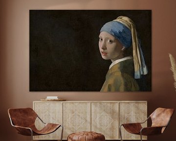 Fille sans boucle d'oreille et avec un airpod blanc (Vermeer) Horizontal