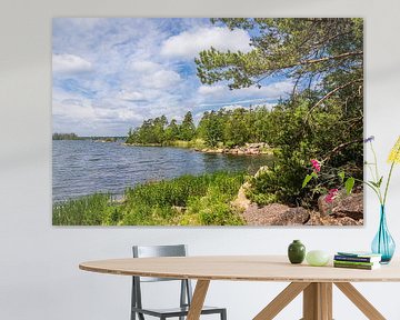 Oostzeekust met rotsen en bomen bij Figeholm in Zweden van Rico Ködder