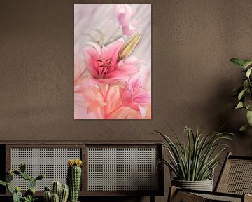 Dreamy Pink Lilies. Pastel by Alie Ekkelenkamp