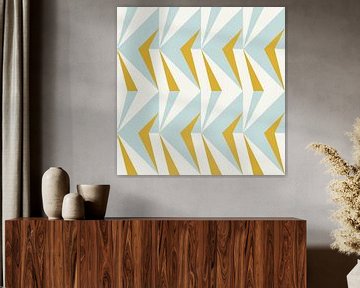 Retro geometry  with triangles in Bauhaus style in yellow, blue, white by Dina Dankers