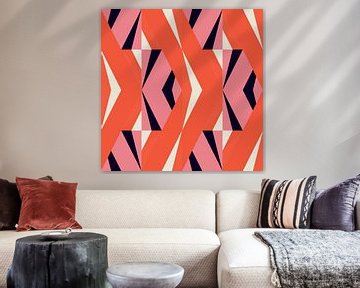 Retro geometrie met driehoeken in Bauhaus-stijl in oranje, roze, zwart van Dina Dankers