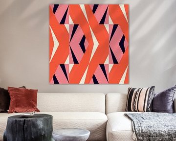 Retro-Geometrie mit Dreiecken im Bauhaus-Stil in Orange, Rosa, Schwarz von Dina Dankers