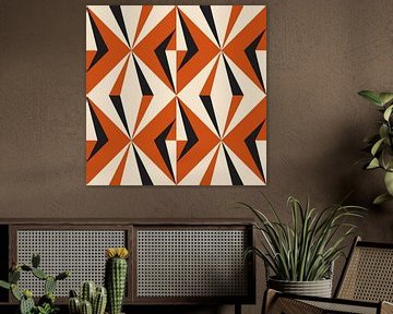Retro-Geometrie mit Dreiecken im Bauhaus-Stil in Schwarz, Weiß, Orange von Dina Dankers