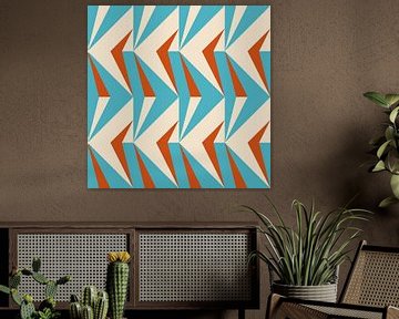 Retro geometrie met driehoeken in Bauhaus-stijl in oranje, blauw, wit van Dina Dankers