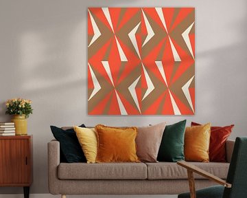 Retro geometrie met driehoeken in Bauhaus-stijl in bruin, oranje, wit van Dina Dankers