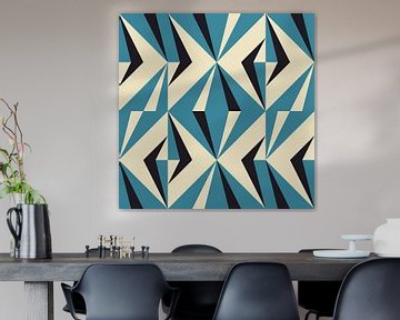 Retro geometrie met driehoeken in Bauhaus-stijl in blauw, zwart van Dina Dankers
