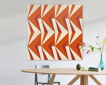 Retro geometrie met driehoeken in Bauhaus-stijl in rood, oranje van Dina Dankers