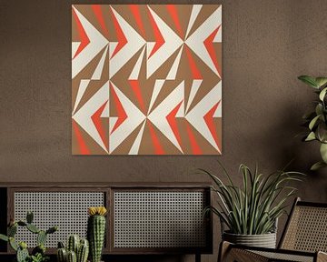Retro geometrie met driehoeken in Bauhaus-stijl in bruin, oranje van Dina Dankers