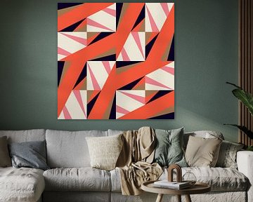 Retro geometry  with triangles in Bauhaus style in black, brown, orang by Dina Dankers