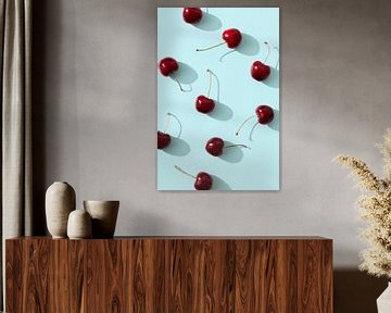 Cherries on turquoise background, 1x Studio III by 1x