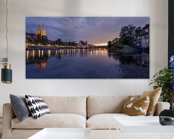 Cathedral and Stone Bridge of Regensburg, Bavaria on the Danube river by Robert Ruidl