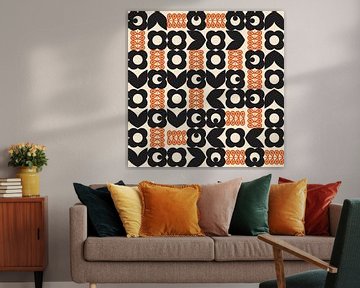 Retro 70er Jahre Vintage-Stil Kunstwerk in schwarz und orange von Dina Dankers