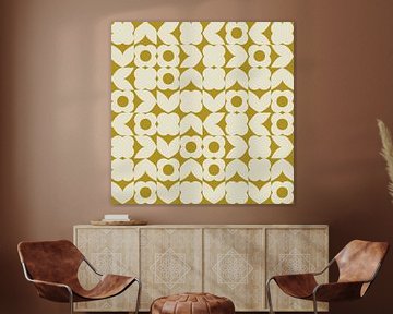 Retro 70s vintage style artwork in mustard yellow and white by Dina Dankers