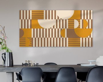 Retro geometry with circles and stripes in Bauhaus style in ocher,brow by Dina Dankers