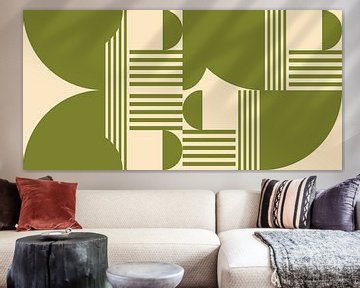 Retro geometrie met cirkels en strepen in Bauhaus-stijl in groen en