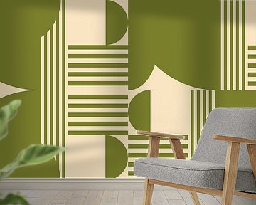 Retro geometrie met cirkels en strepen in Bauhaus-stijl in groen en van Dina Dankers