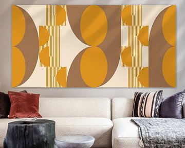 Retro geometry with circles and stripes in Bauhaus style in brown, ocher yellow, white by Dina Dankers