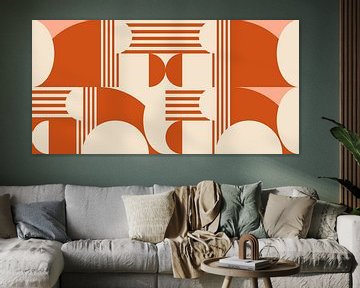 Retro geometrie met cirkels en strepen in Bauhaus-stijl in roze en oranje van Dina Dankers