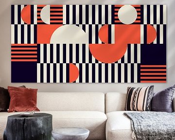 Retro geometrie met cirkels en strepen in Bauhaus-stijl in oranje van Dina Dankers