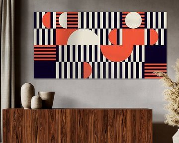 Retro geometrie met cirkels en strepen in Bauhaus-stijl in oranje van Dina Dankers