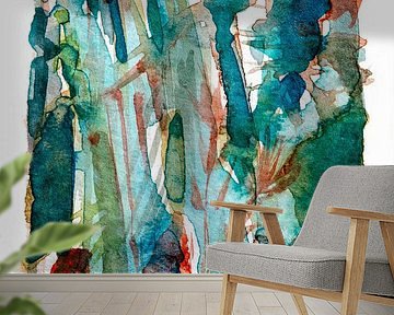 Tropical explosion | Abstracte Aquarel Schilderij van WatercolorWall