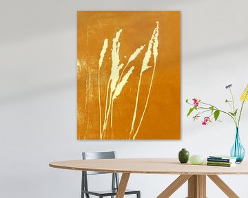 Grass  in retro golden yellow. Botanical illustration. by Dina Dankers