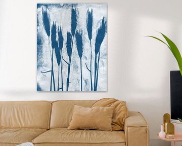 Grassprieten in blauw en wit. Moderne botanische minimalistische kunst. van Dina Dankers