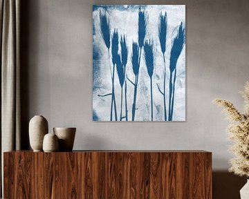 Grashalme in Blau und Weiß. Moderne botanische minimalistische Kunst. von Dina Dankers