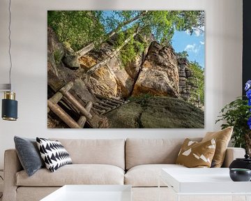 Häntzschelstiege, Saxon Switzerland - Wooden ladders to staircase by Pixelwerk