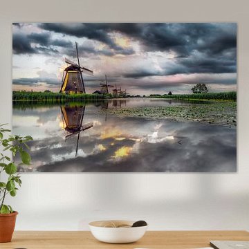 Kinderdijk - Molens bij zonsondergang van Kees Dorsman