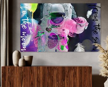 Astronaut  POP ART Graffiti Streetart Berlin Love Space Sonne Mond von Julie_Moon_POP_ART