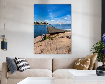 Ostseeküste mit Felsen und Steg auf der Insel Sladö von Rico Ködder