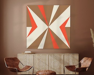 Retro geometrie met driehoeken in Bauhaus-stijl in bruin en oranje van Dina Dankers