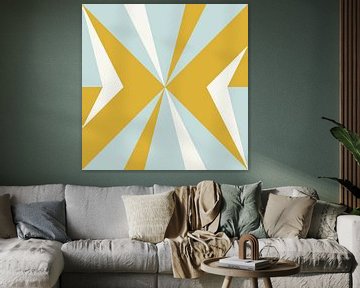 Retro geometrie met driehoeken in Bauhaus-stijl in geel en blauw 3 van Dina Dankers