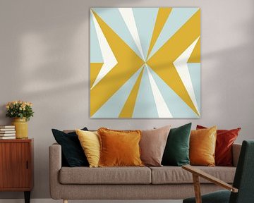 Retro geometrie met driehoeken in Bauhaus-stijl in geel en blauw 3 van Dina Dankers