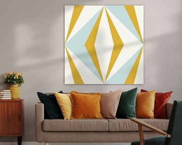 Retro geometrie met driehoeken in Bauhaus-stijl in geel en blauw 1 van Dina Dankers