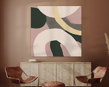 Modern abstract schilderij organische lijnen en vormen warm beige groen van Dina Dankers