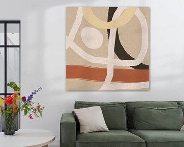 Modern abstract schilderij organische lijnen en vormen terra, beige van Dina Dankers