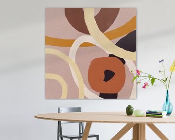 Modern abstract schilderij organische lijnen en vormen roze, goud, bruin van Dina Dankers