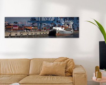 Container terminal in the Port of Hamburg on the Süderelbe River by Jonas Weinitschke