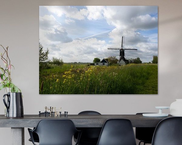 Molen in typsich nederlands landschap