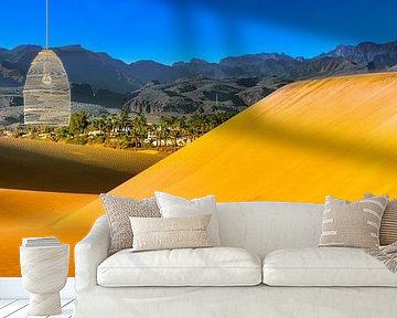 Gran Canaria with dunes near Maspalomas and view to the mountains. by Voss Fine Art Fotografie