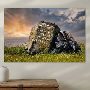 Steen met spreuk op Ameland