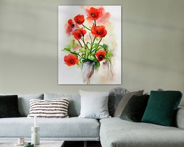 Vase with red poppies by Bert Nijholt